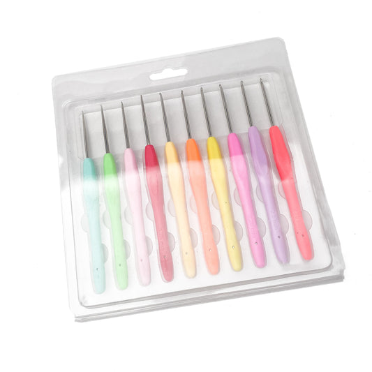 10pcs Ergonomic Lace Colorful Crochet Hook Set with Rubber SIlicon Soft Handle 0.5-2.75mm