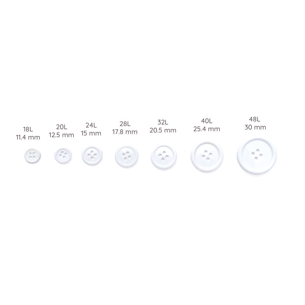 4-Hole Round White Plastic Buttons 8mm / 11mm / 15mm / 18mm / 20mm / 25mm / 30mm