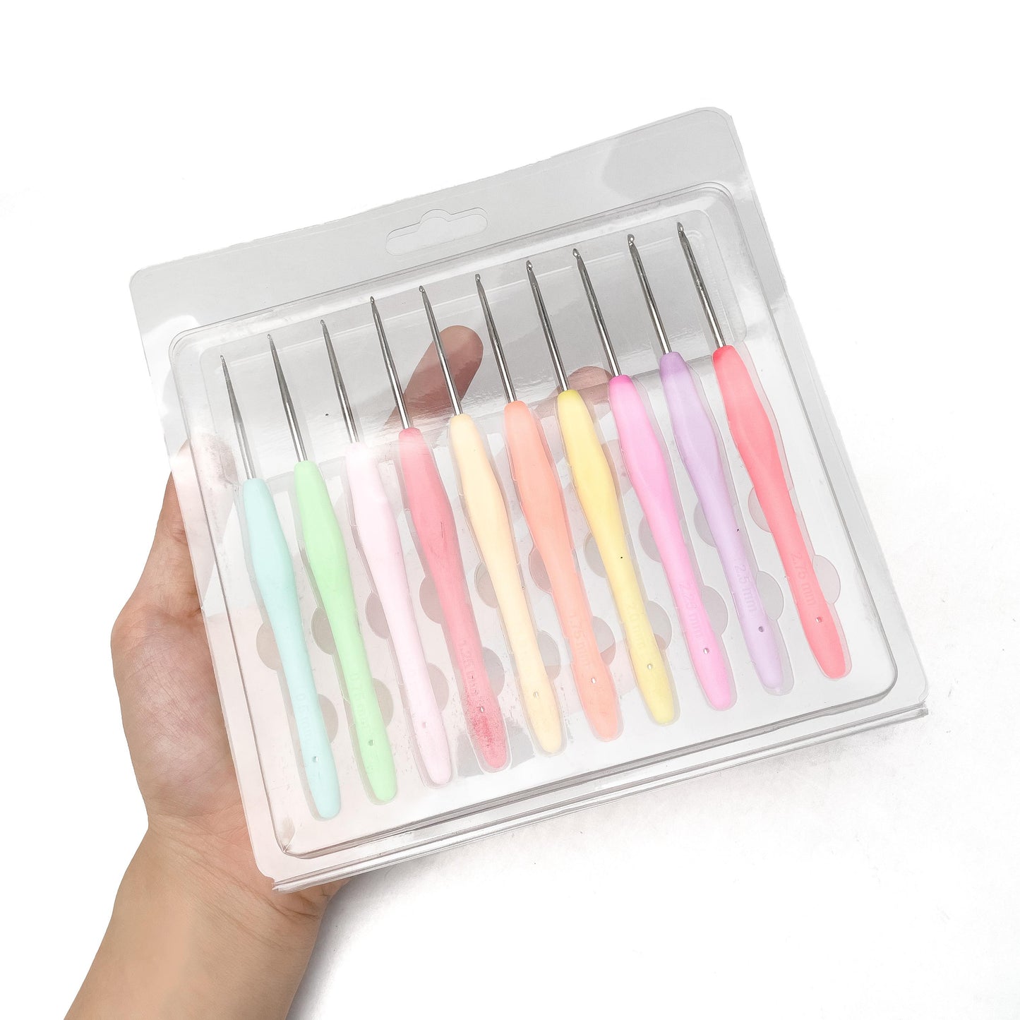 10pcs Ergonomic Lace Colorful Crochet Hook Set with Rubber SIlicon Soft Handle 0.5-2.75mm