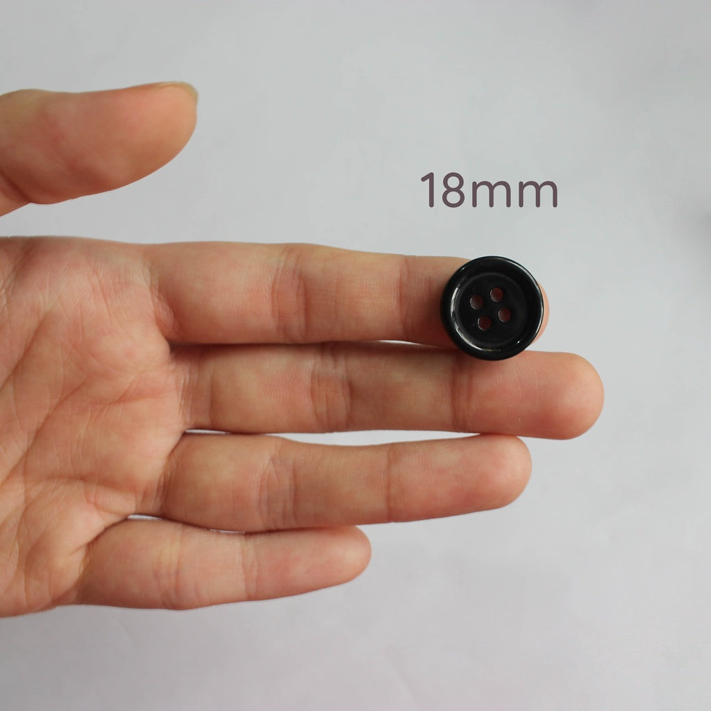 4-Hole Round Black Plastic Buttons 8mm / 11mm / 15mm / 18mm / 19mm / 20mm / 25mm / 28mm / 30mm