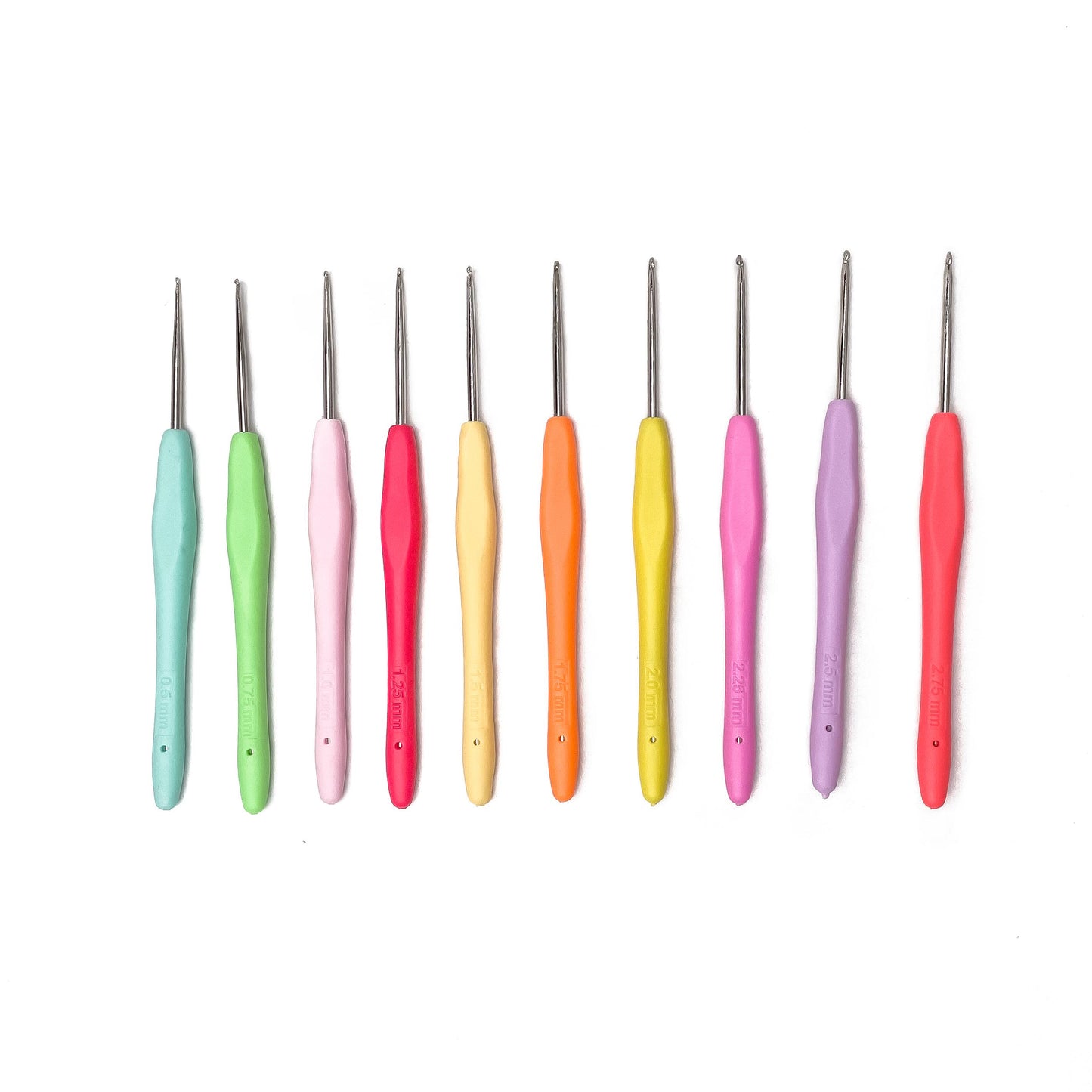 10pcs Ergonomic Lace Colorful Crochet Hook Set with Rubber SIlicon Soft Handle 0.5-2.75mm