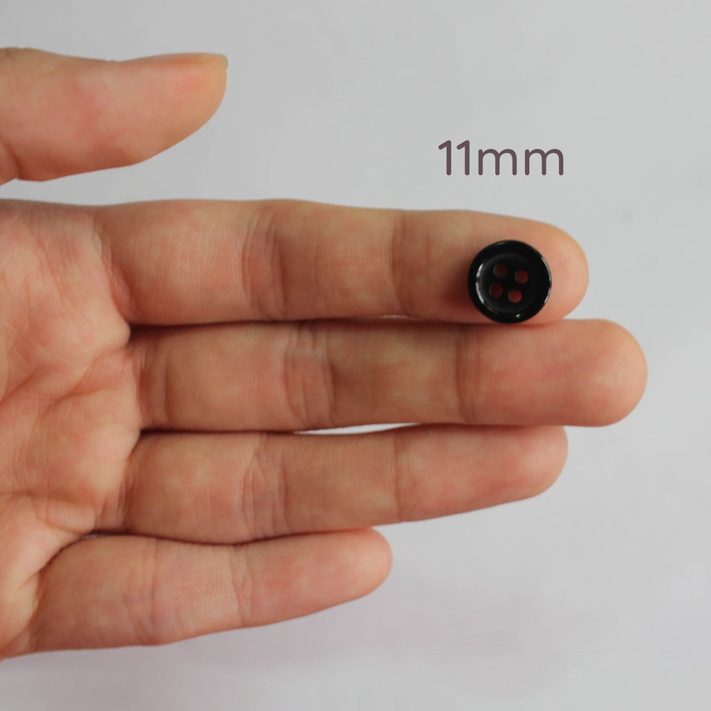 4-Hole Round Black Plastic Buttons 8mm / 11mm / 15mm / 18mm / 19mm / 20mm / 25mm / 28mm / 30mm