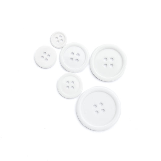 4-Hole Round White Plastic Buttons 8mm / 11mm / 15mm / 18mm / 20mm / 25mm / 30mm