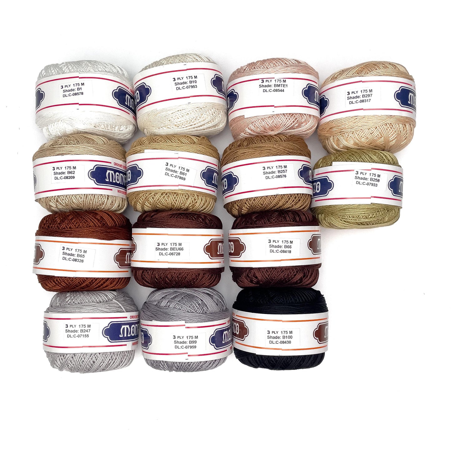 3ply Monaco Mercerized Crochet Cotton Thread Yarn 175m (40g)