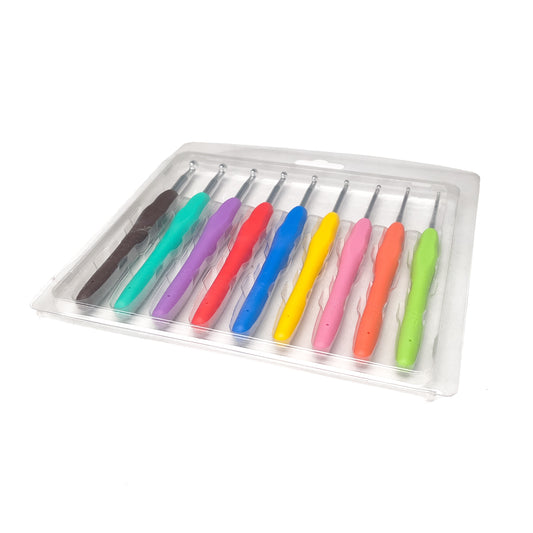 9pcs / 14pcs Ergonomic Colorful Crochet Hook Set with Rubber SIlicon Soft Handle 2.0mm-10.0mm