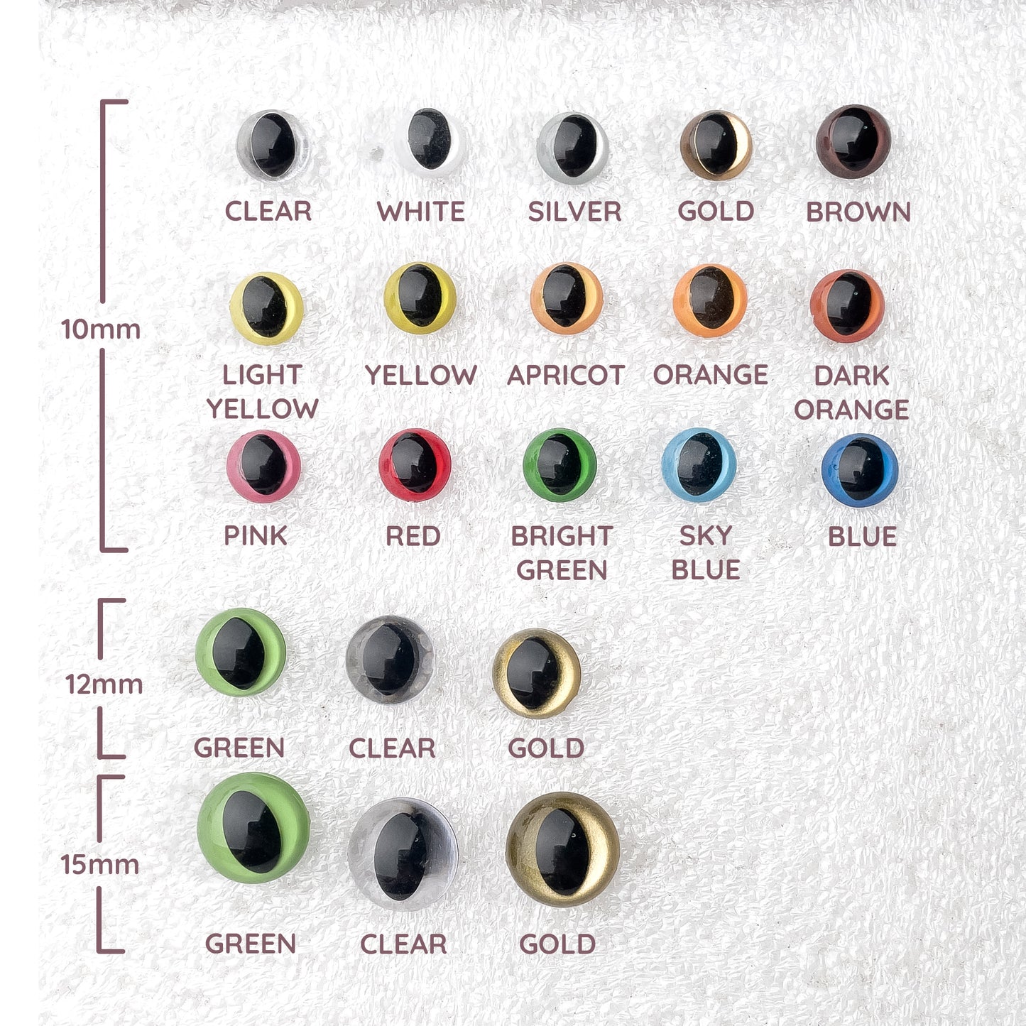 Cat Safety Eyes Colorful Slit Pupil Plastic Eyes with Washers for Amigurumi 10mm / 12mm / 15mm (2 pairs / 4pcs)