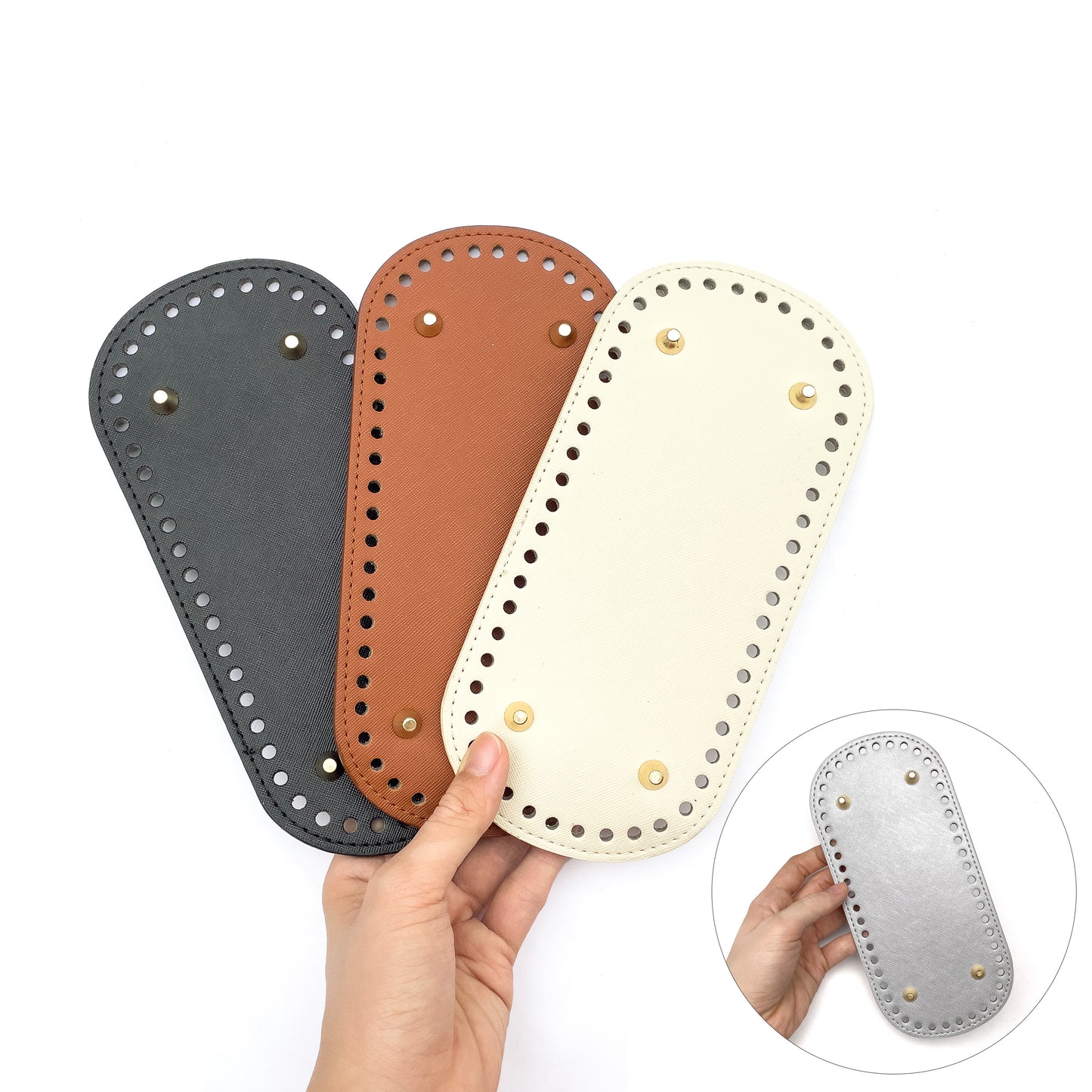 PU Leather Bag Base Bottom with Bag Feet and Holes for Crochet and Knitting DIY