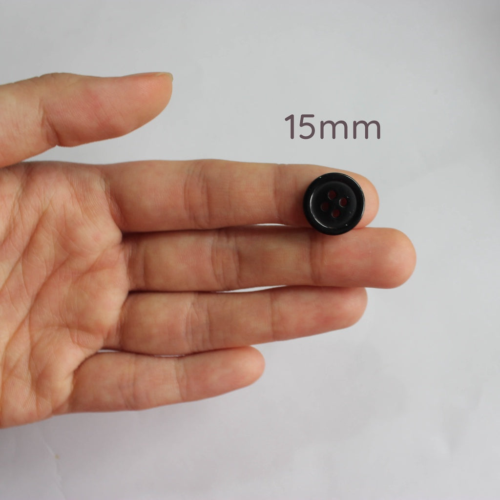 4-Hole Round Black Plastic Buttons 8mm / 11mm / 15mm / 18mm / 19mm / 20mm / 25mm / 28mm / 30mm