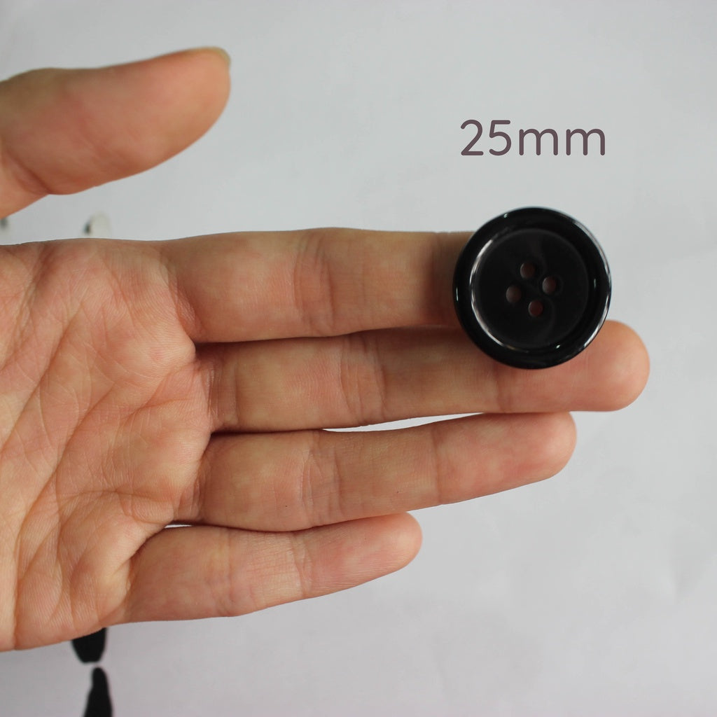 4-Hole Round Black Plastic Buttons 8mm / 11mm / 15mm / 18mm / 19mm / 20mm / 25mm / 28mm / 30mm