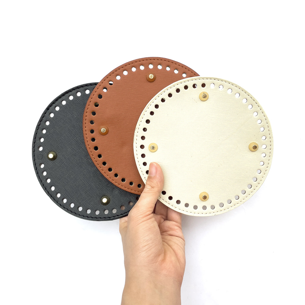 PU Leather Bag Base Bottom with Bag Feet and Holes for Crochet and Knitting DIY