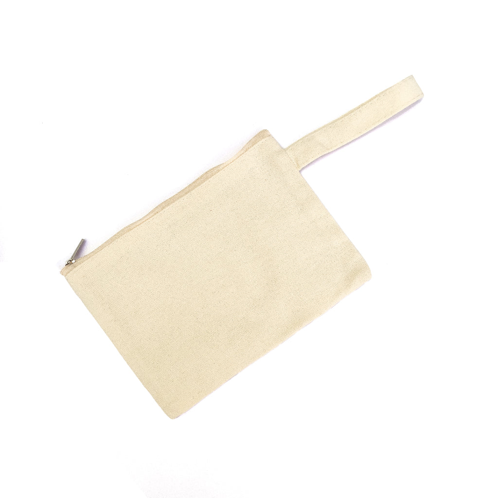 Plain Canvas Katsa Wristlet Pouch Thick Makeup Pencil Case Bag with Zipper and Strap / Handle