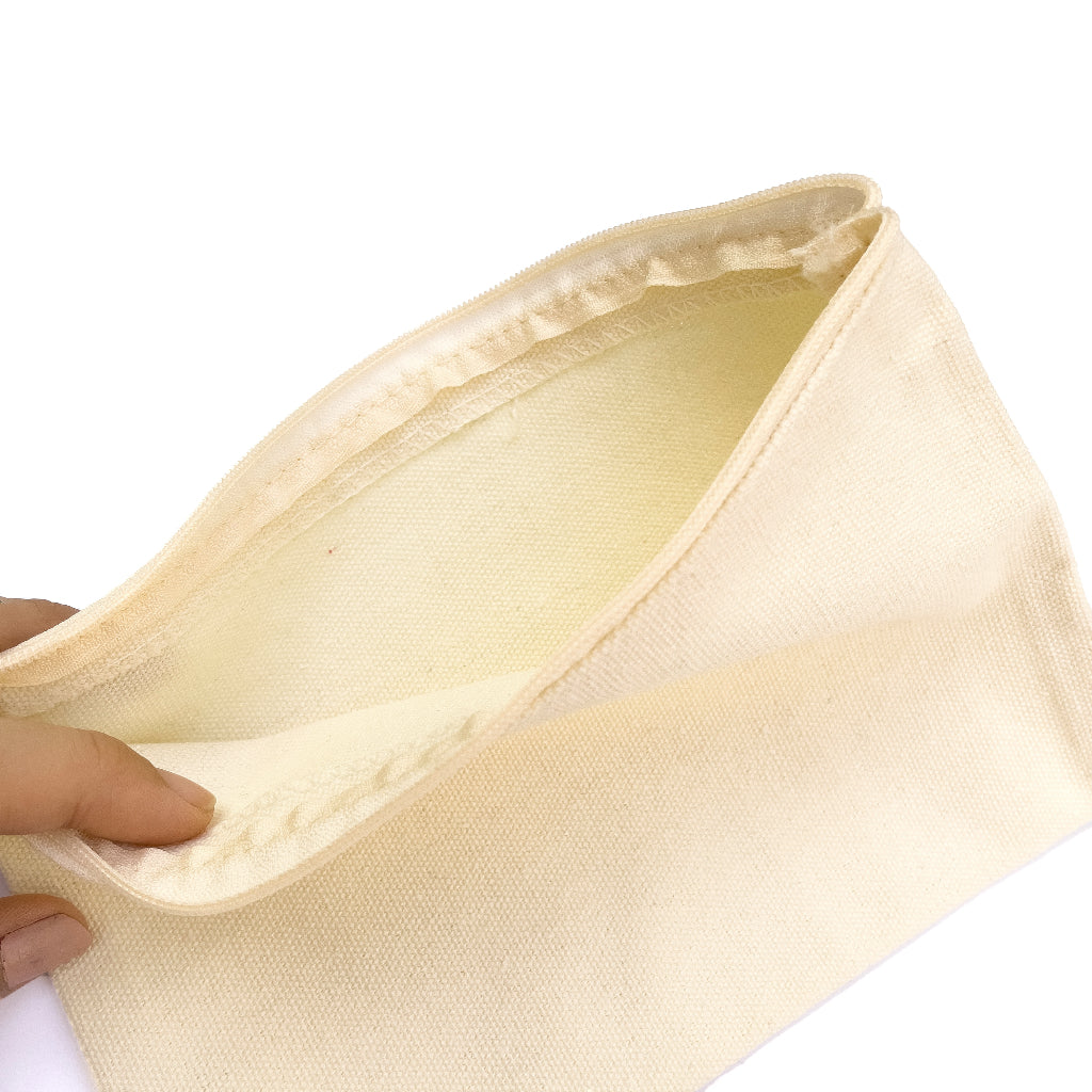 Plain Canvas Katsa Wristlet Pouch Thick Makeup Pencil Case Bag with Zipper and Strap / Handle