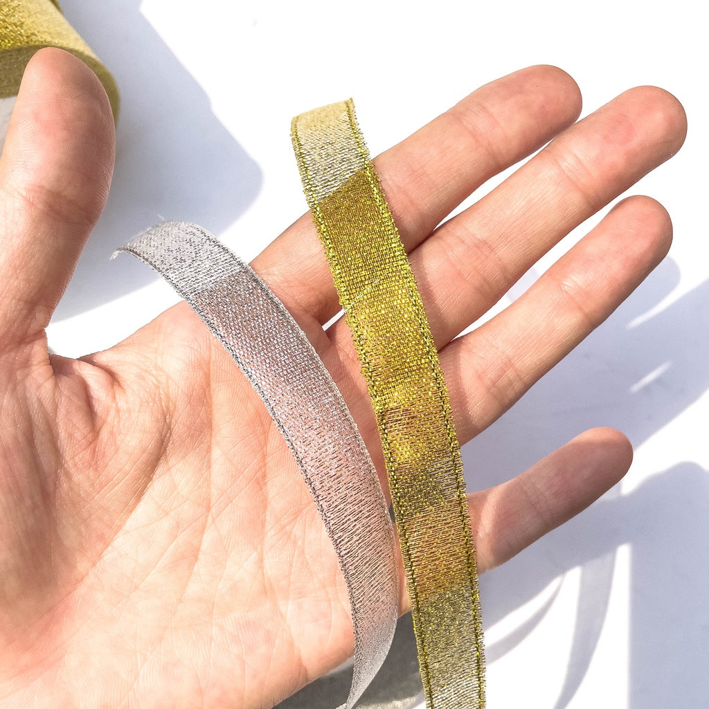 Metallic Ribbon Gold Silver Christmas Festive Ribbons 6 / 12 / 25 / 40 / 50 mm (25 yards)