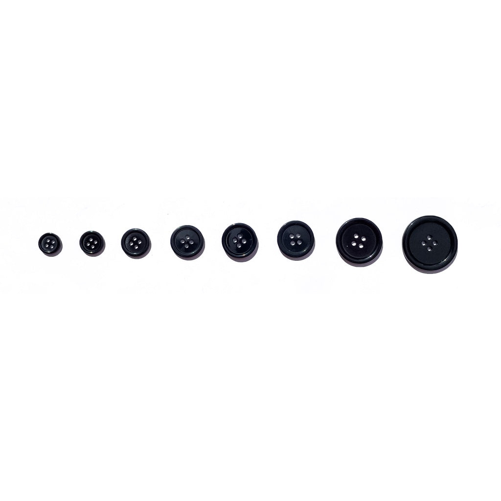 4-Hole Round Black Plastic Buttons 8mm / 11mm / 15mm / 18mm / 19mm / 20mm / 25mm / 28mm / 30mm